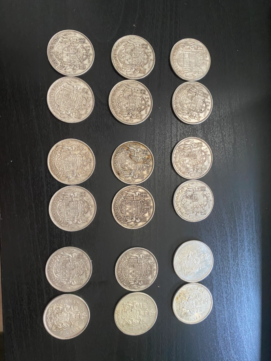 Collection of 18 Canadian Silver 50 Cent Coins