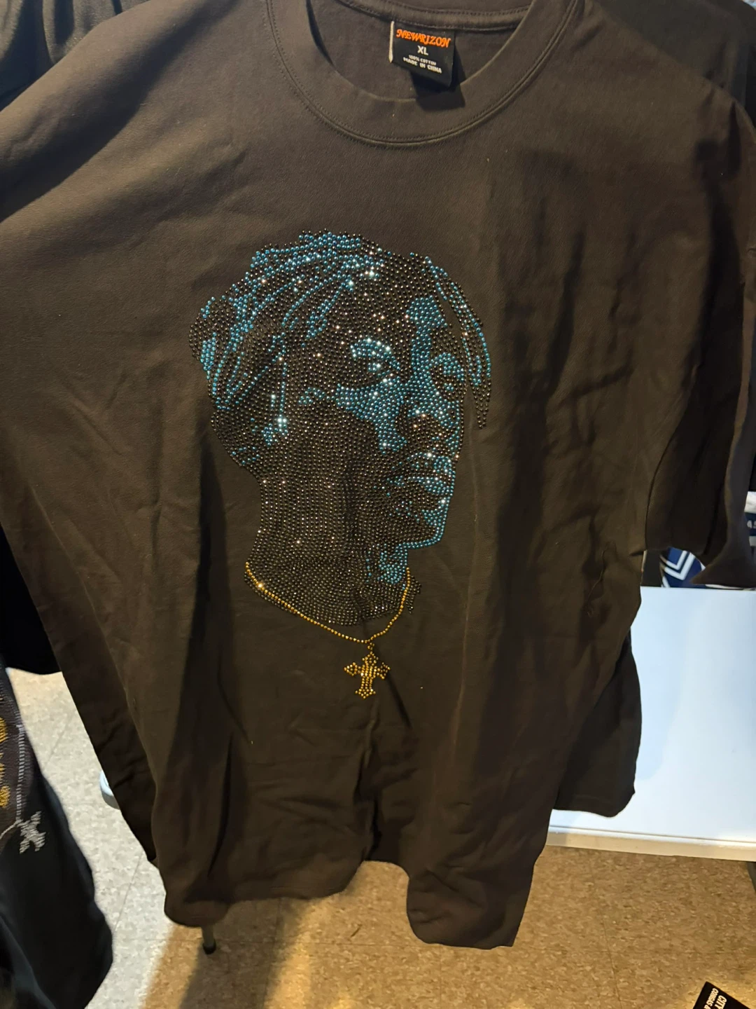 NEWZION Graphic T-Shirt Black Skull Design Rhinestone Size XL - photo 2