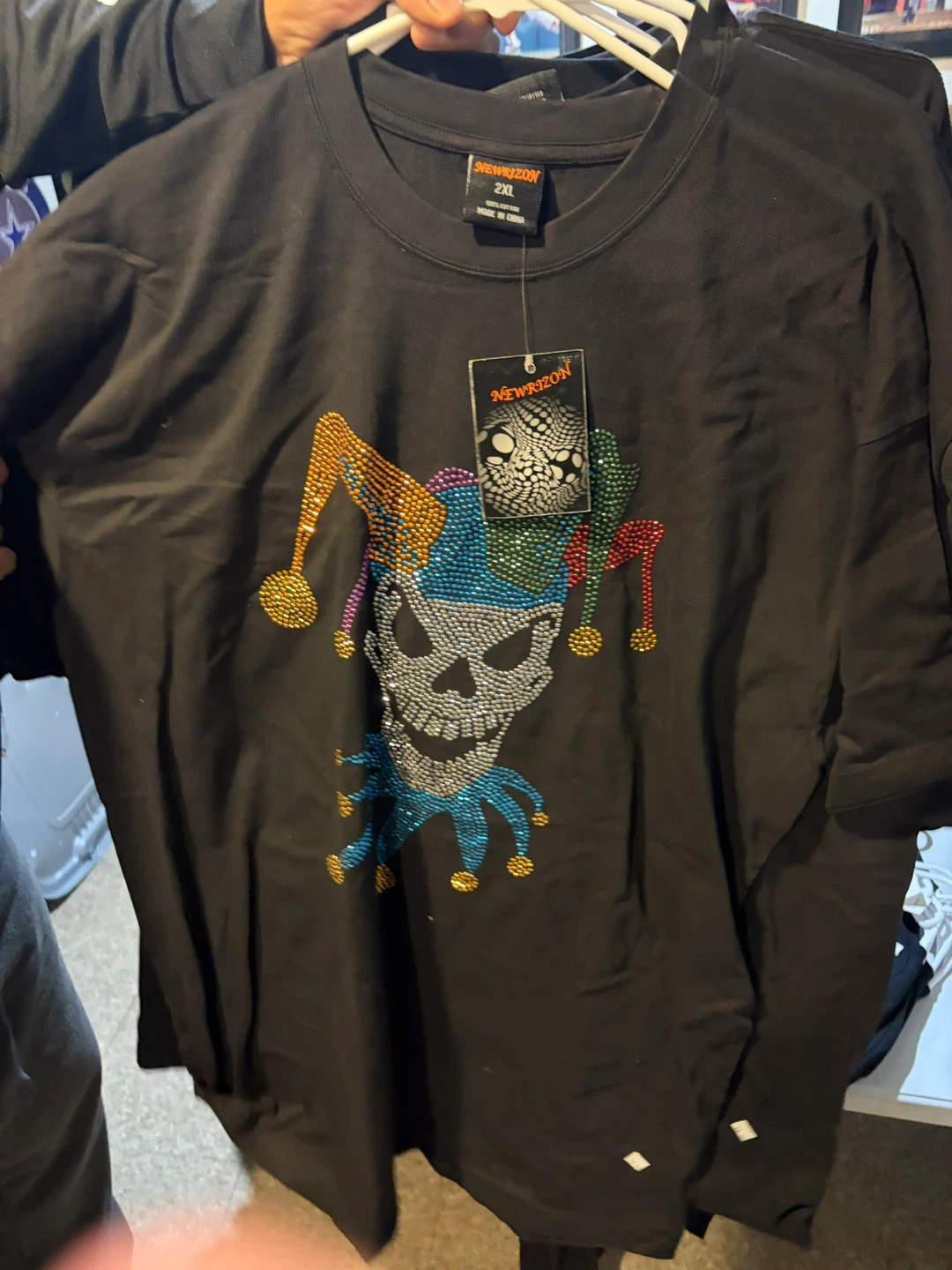 NEWZION Graphic T-Shirt Black Skull Design Rhinestone Size XL - photo 3