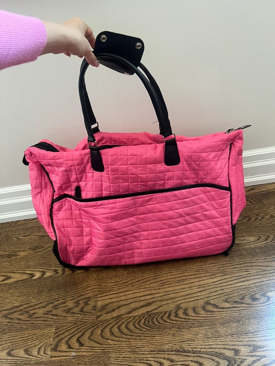 Pink Quilted Rolling Duffel Bag
