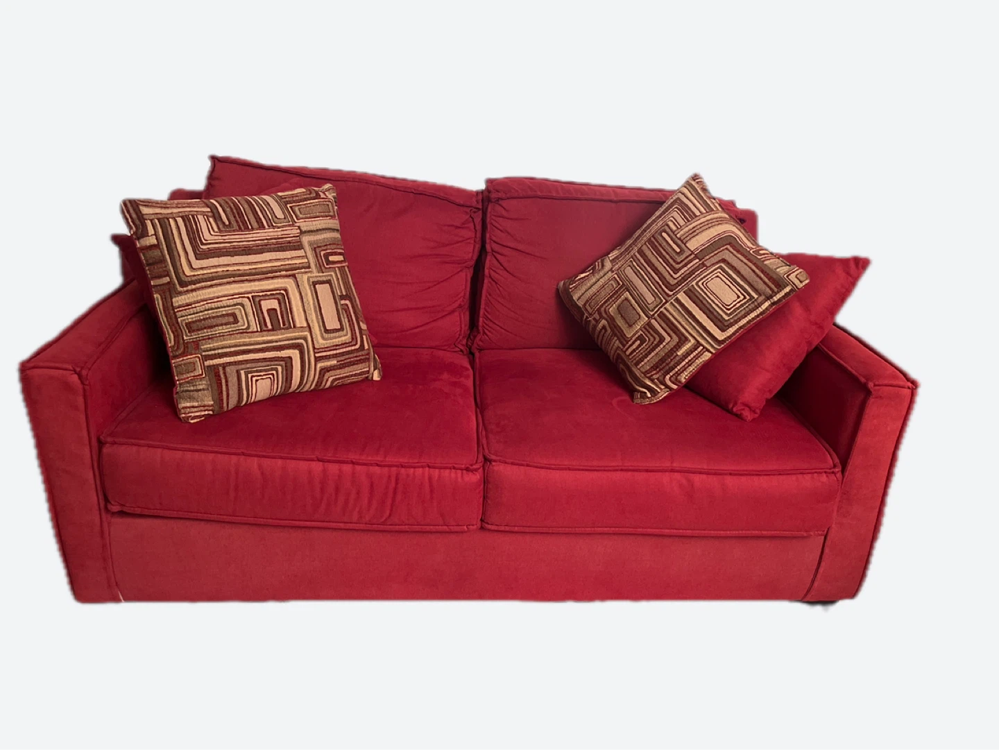 Red Loveseat Sofa with Decorative Pillows