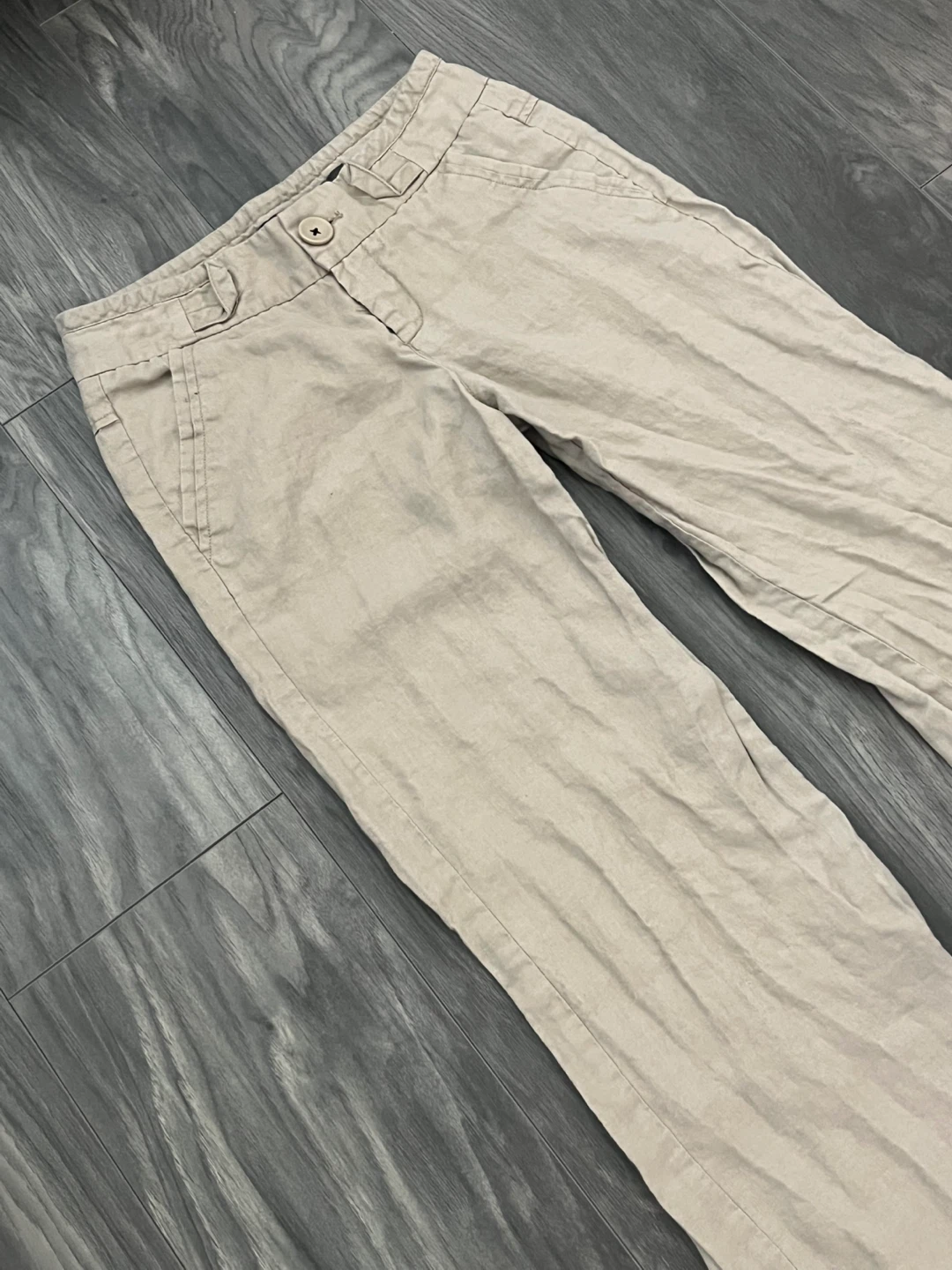 100% Linen Low-Rise Wide Leg Beige Pants | Women - photo 3