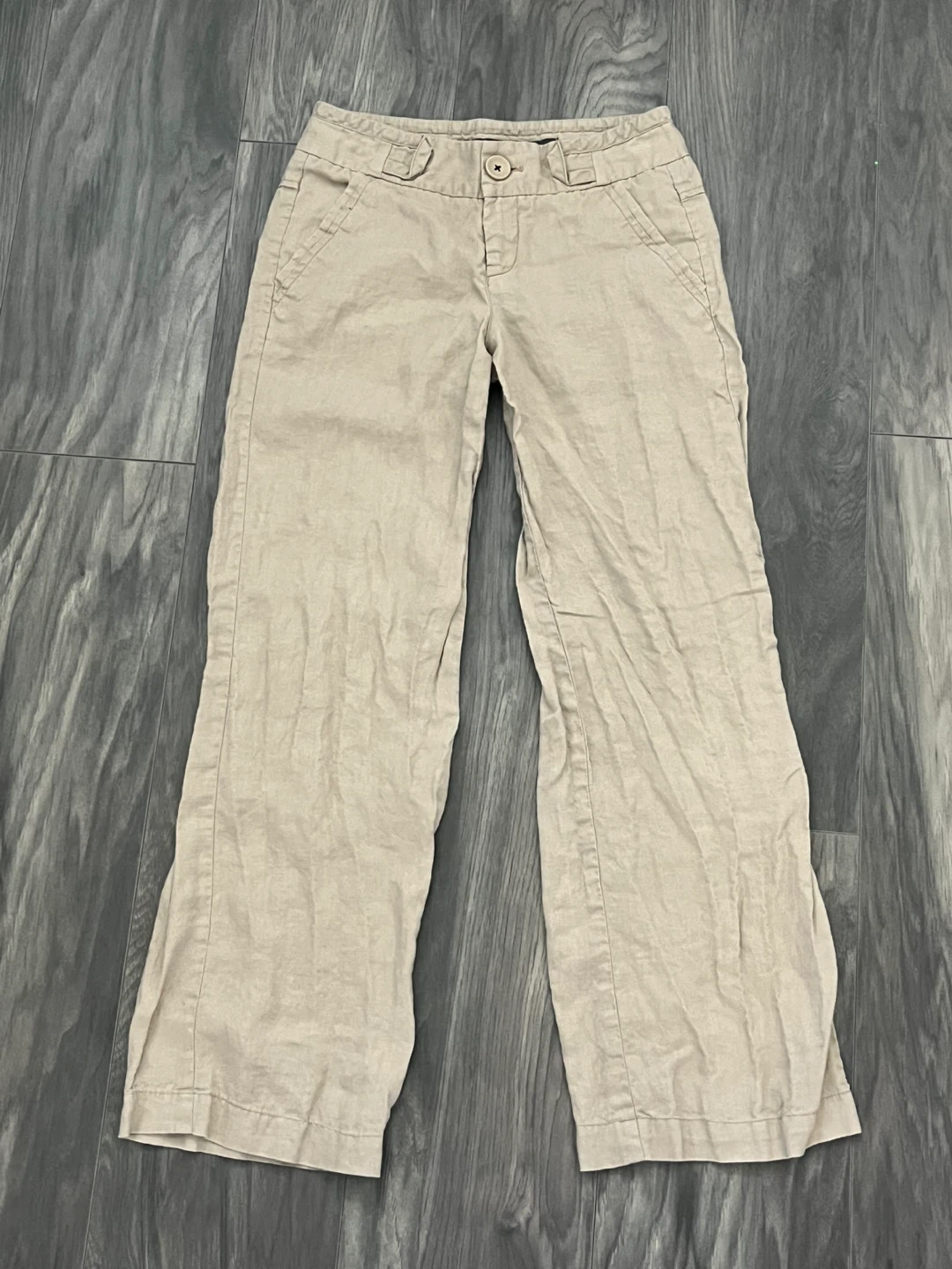 100% Linen Low-Rise Wide Leg Beige Pants | Women