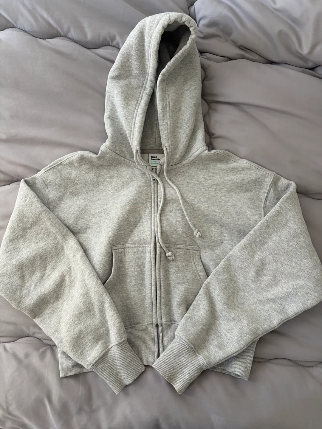 TNA Grey Crop Zip Up Hoodie