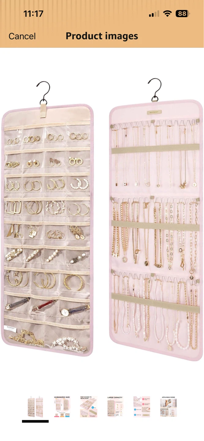 BAGSMART Pink Hanging Jewelry Organizer Bag
