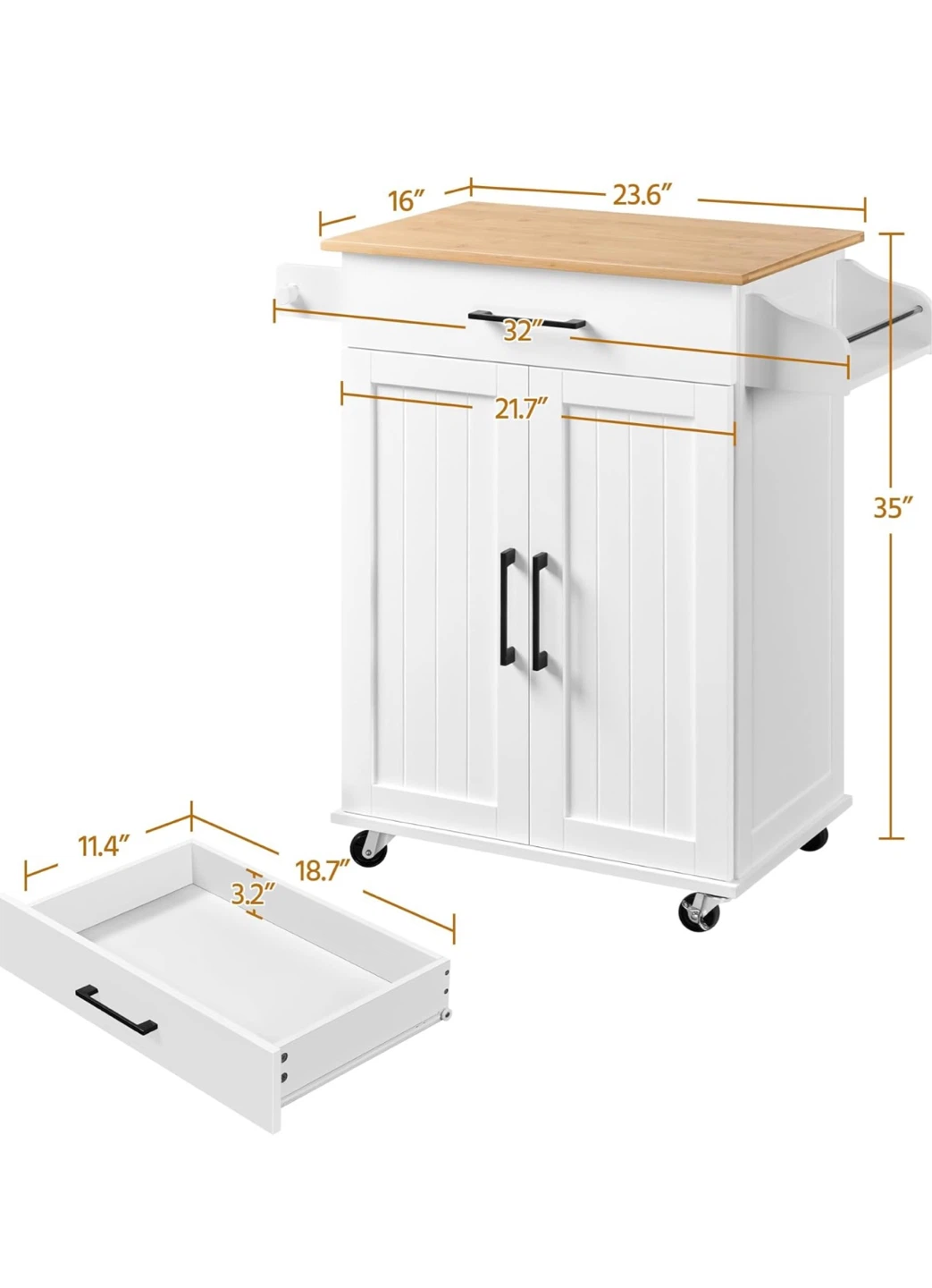 White Kitchen Cart with Bamboo Top - photo 3
