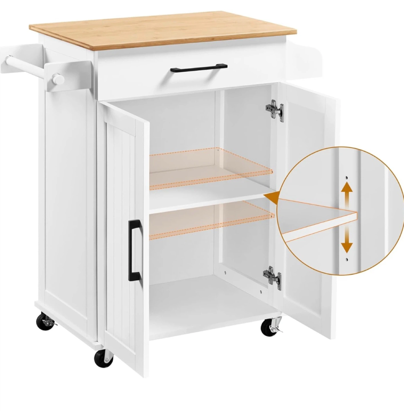 White Kitchen Cart with Bamboo Top - photo 2