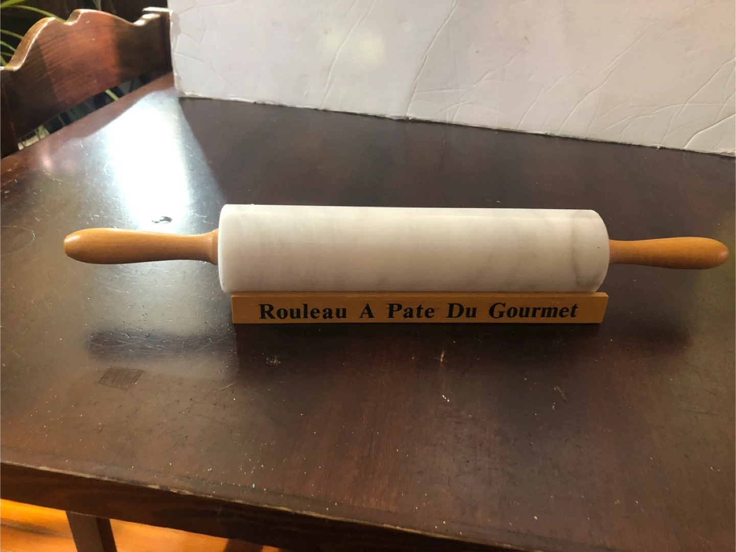 Vintage Marble Rolling Pin with Wood Holder - photo 2