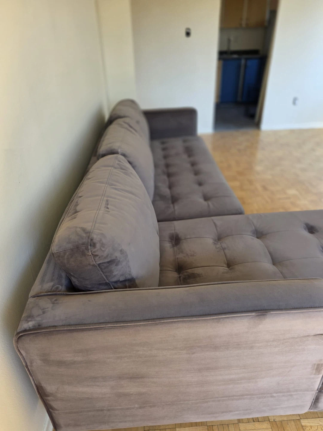 Grey Velvet Sectional Sofa - photo 4