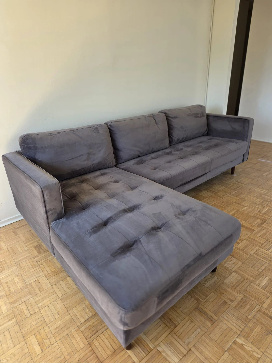 Grey Velvet Sectional Sofa - photo 2