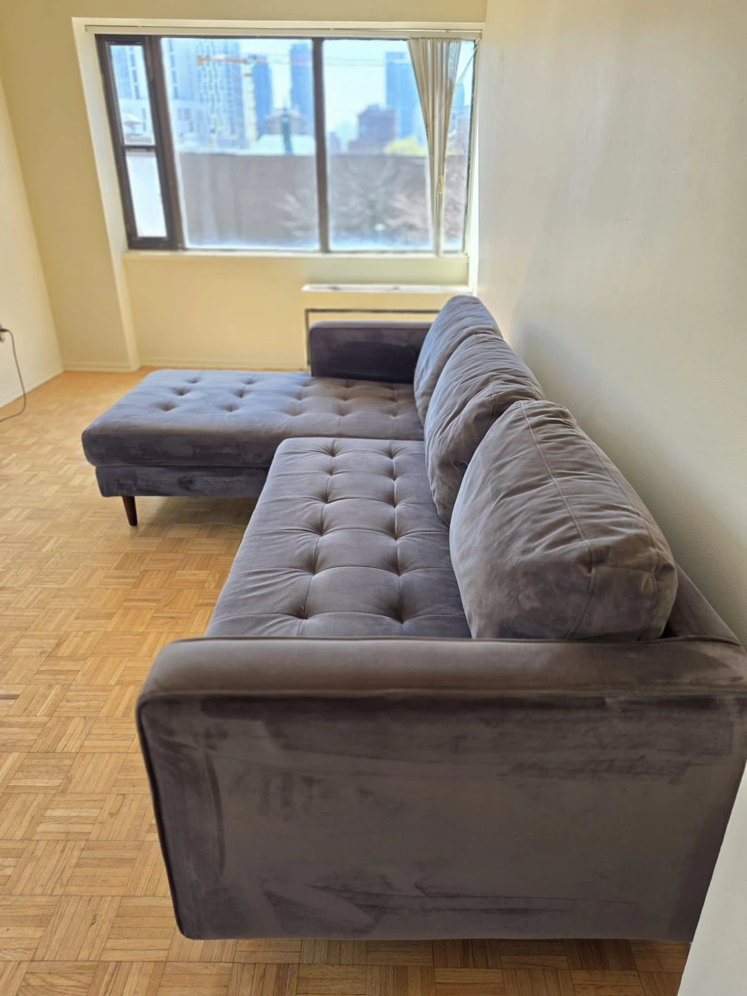 Grey Velvet Sectional Sofa - photo 3