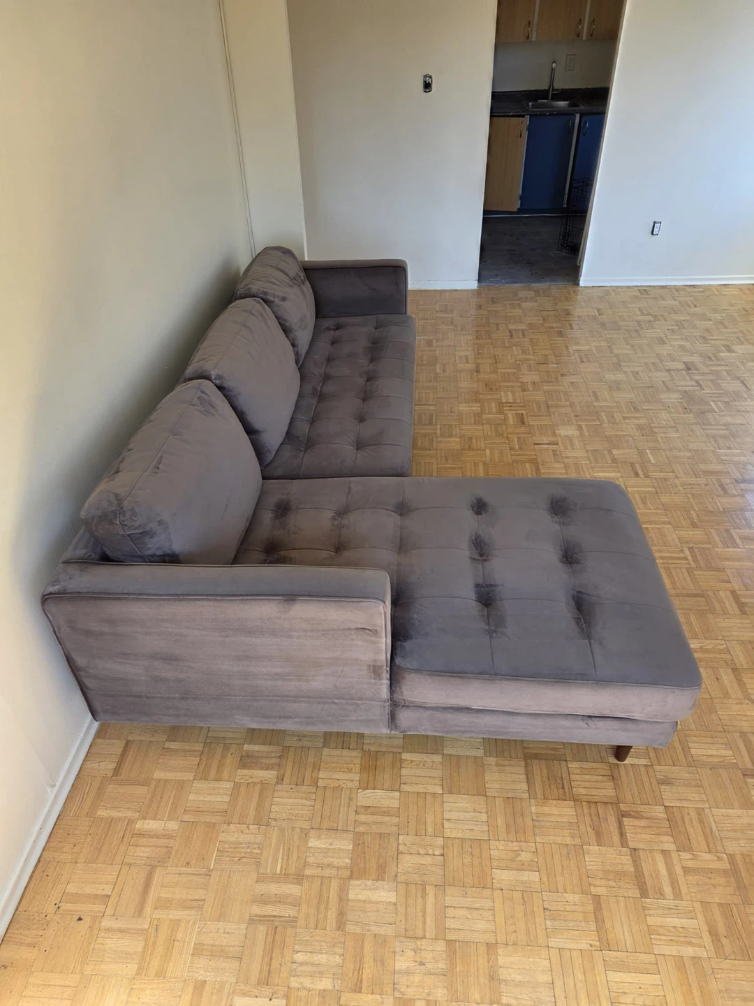 Grey Velvet Sectional Sofa - photo 5