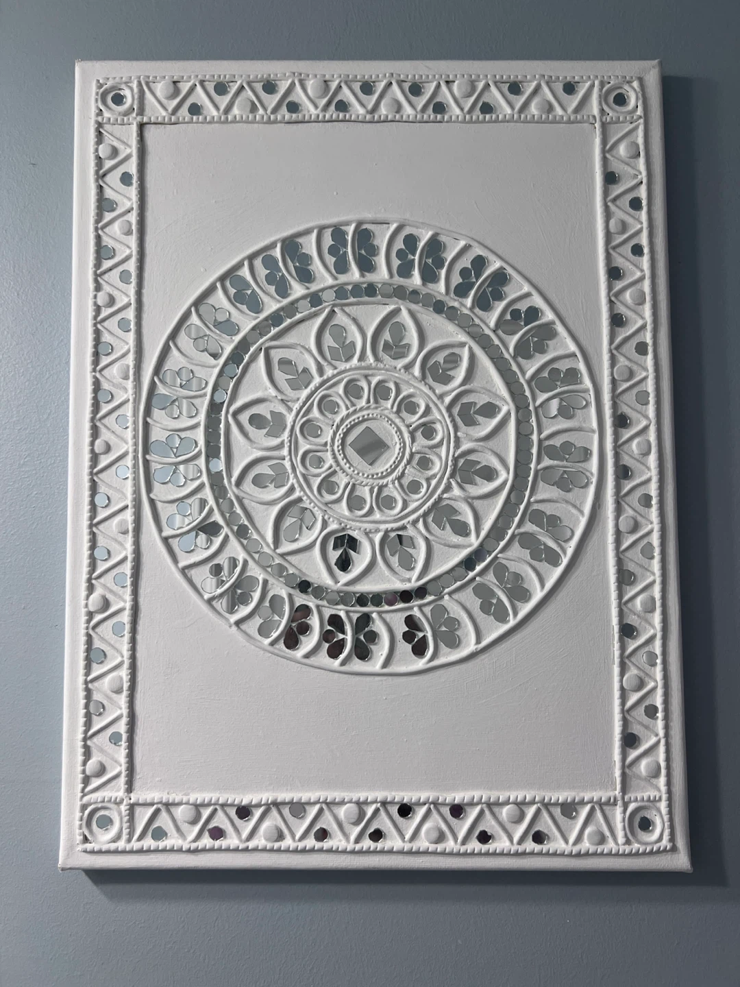 Handmade White Mandala Wall Art with Mirror Accents