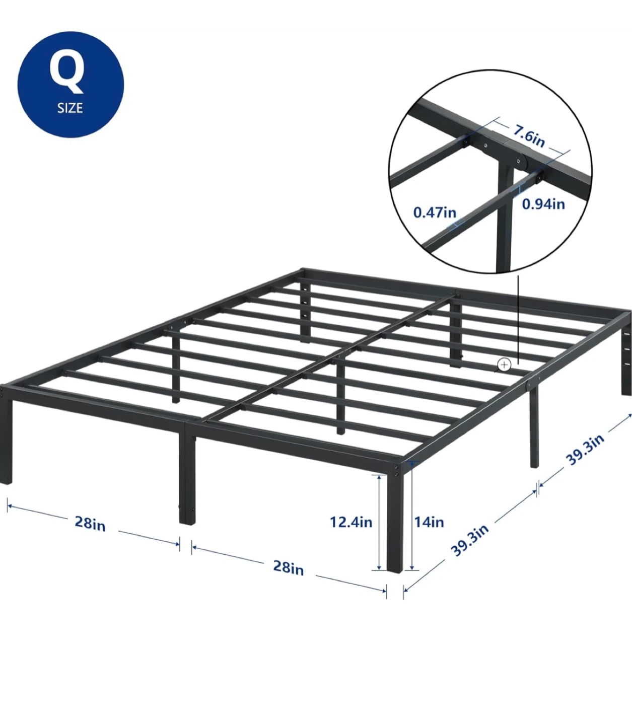 Queen Size Metal Bed Frame with Headboard