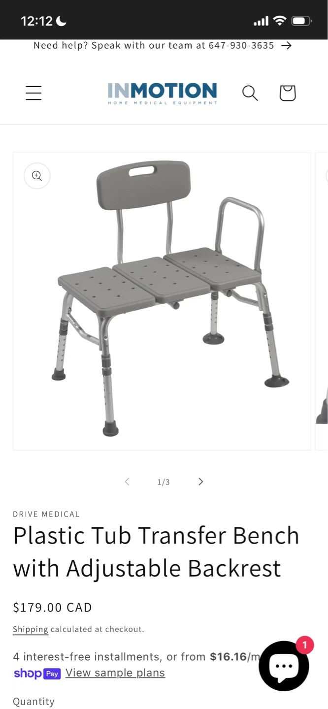 Drive Medical Plastic Tub Transfer Bench w Adjustable Backrest