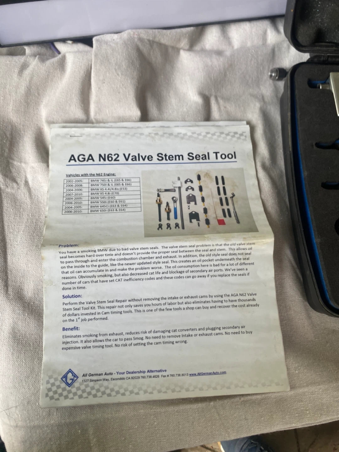 AGA BMW N62 Valve Stem Seal Master Tool Kit - photo 4