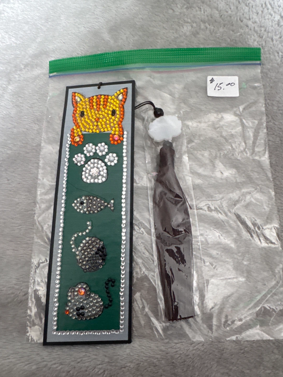 Diamond Art Bookmark Kit with Cat and Mouse Design