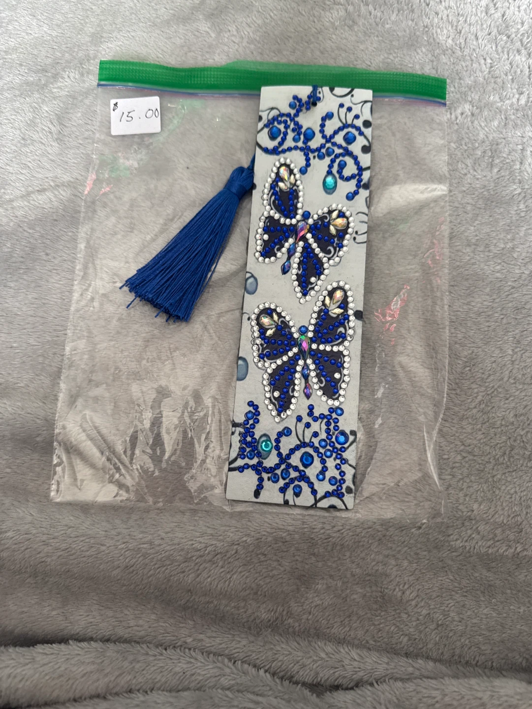 Diamond Art Bookmark with Blue Butterflies and Tassel