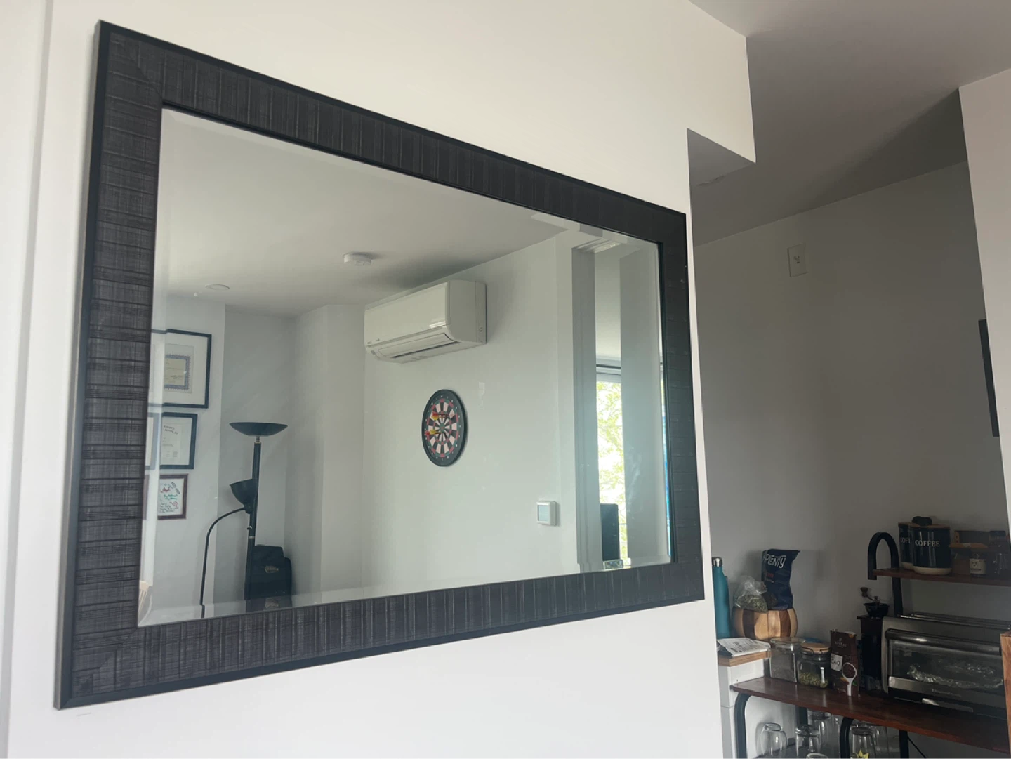 Large Decorative Wall Mirror with Dark Wood Frame