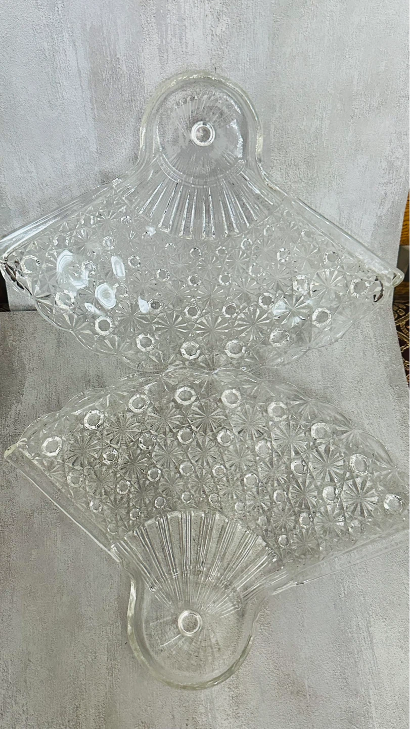 Set of 2 Vintage Glass Fan Shaped Serving Trays