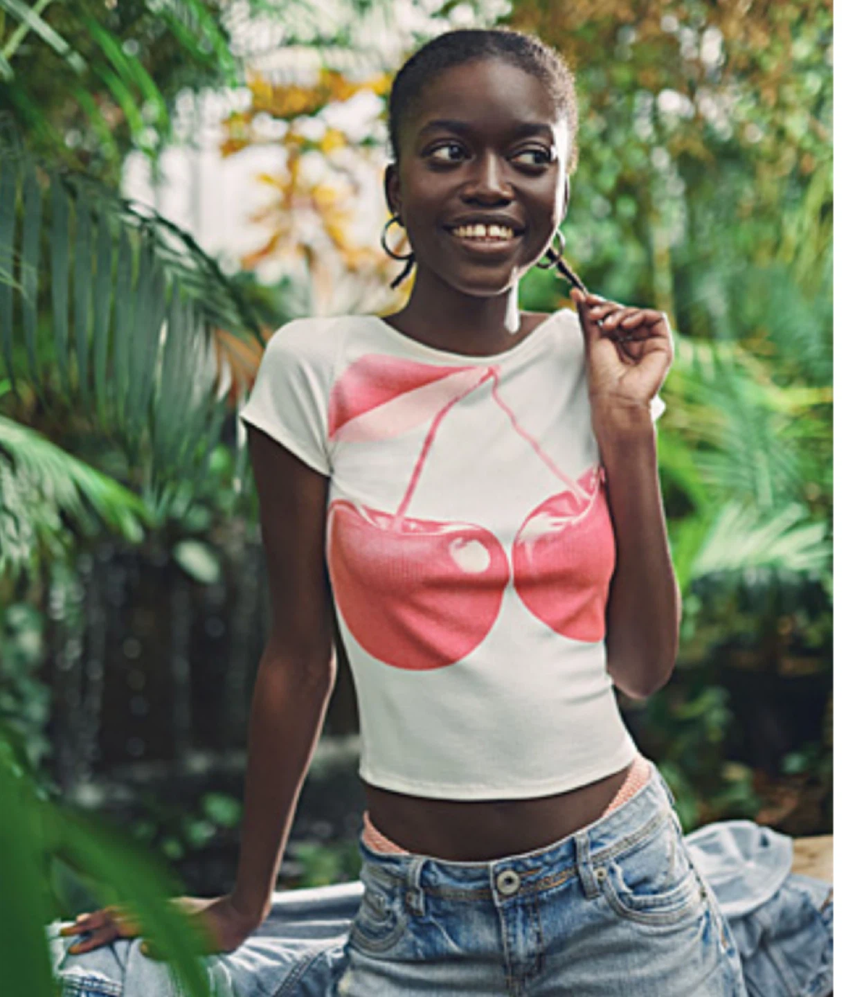 TWIK For Simons backless Ribbed Top - White with Cherries