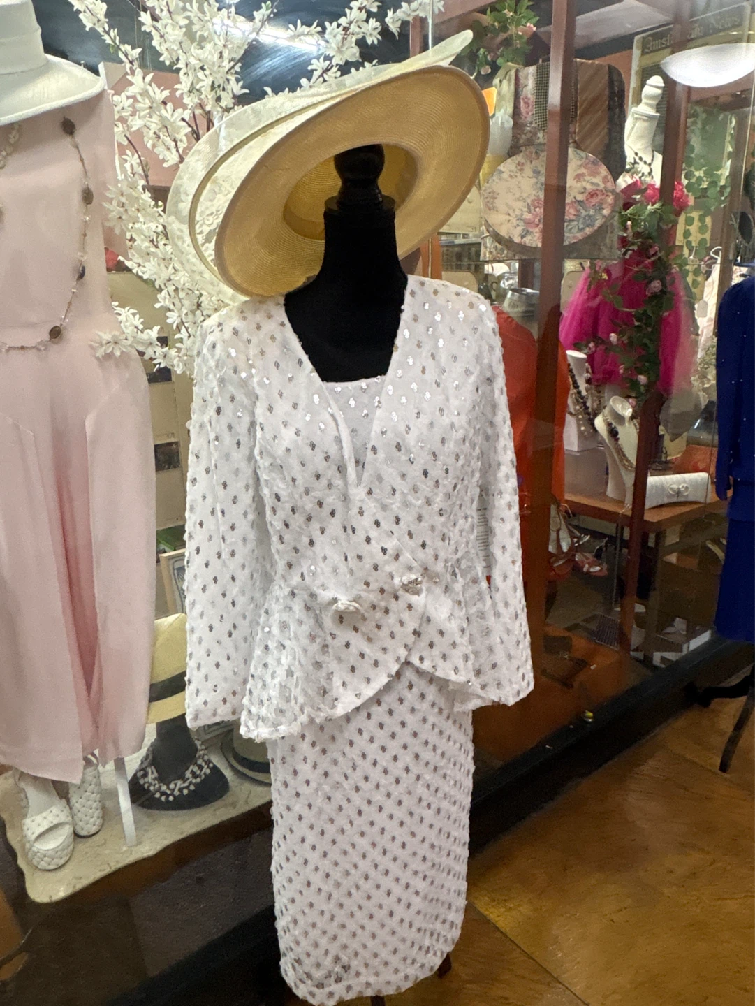 White sequined dress set