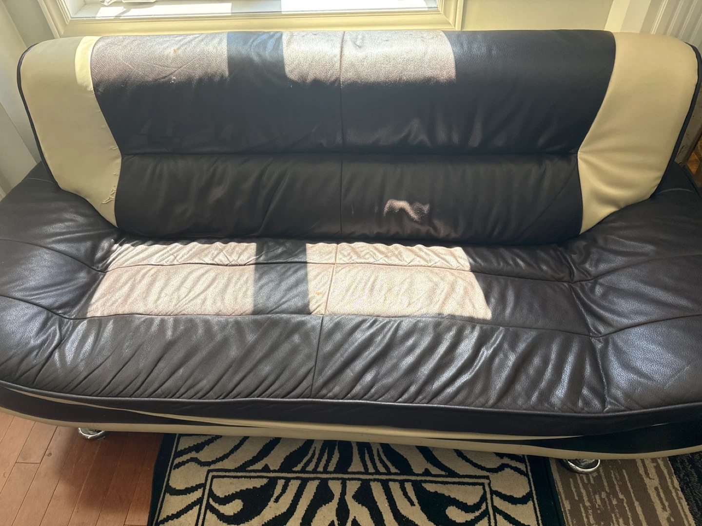 Brown and beige faux leather loveseat - photo 3