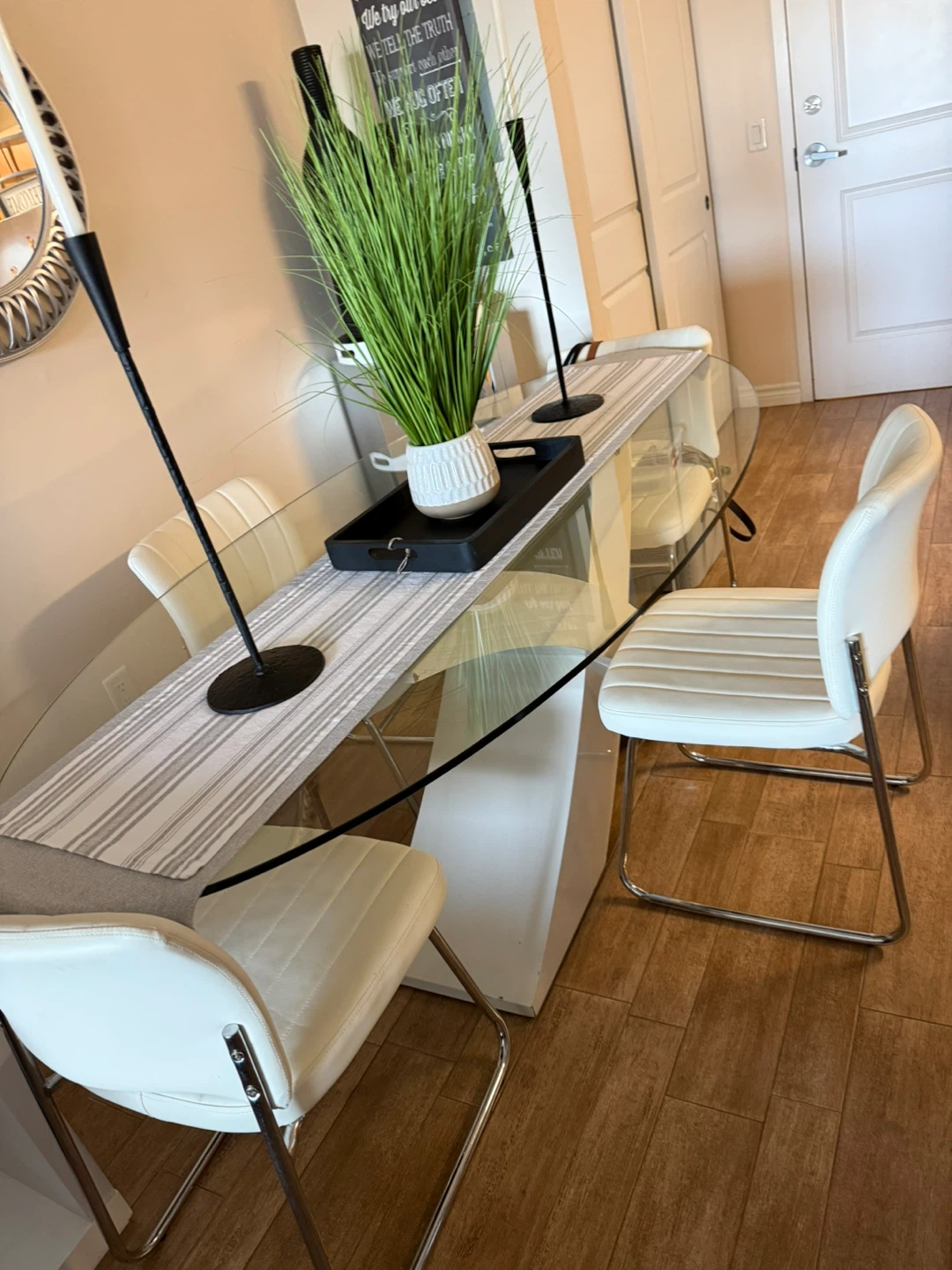 Glass Dining Table with White Pedestal Base - photo 5