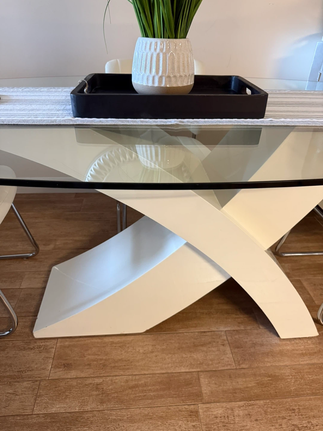 Glass Dining Table with White Pedestal Base - photo 2