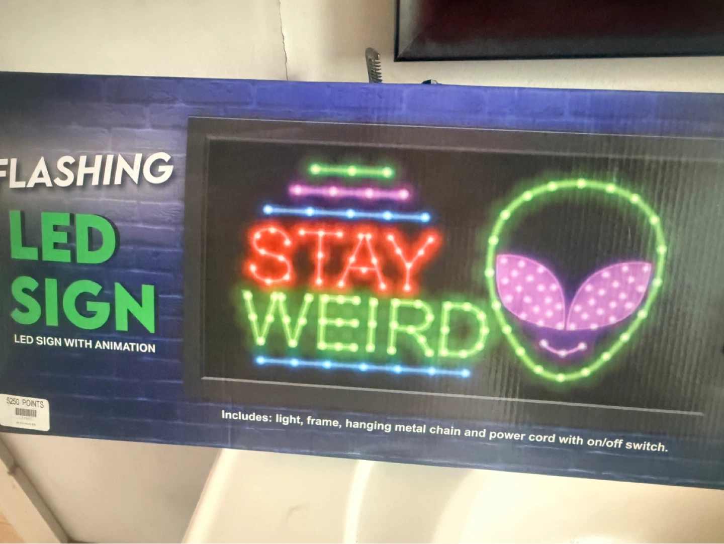 Flashing LED "Stay Weird" Alien Sign