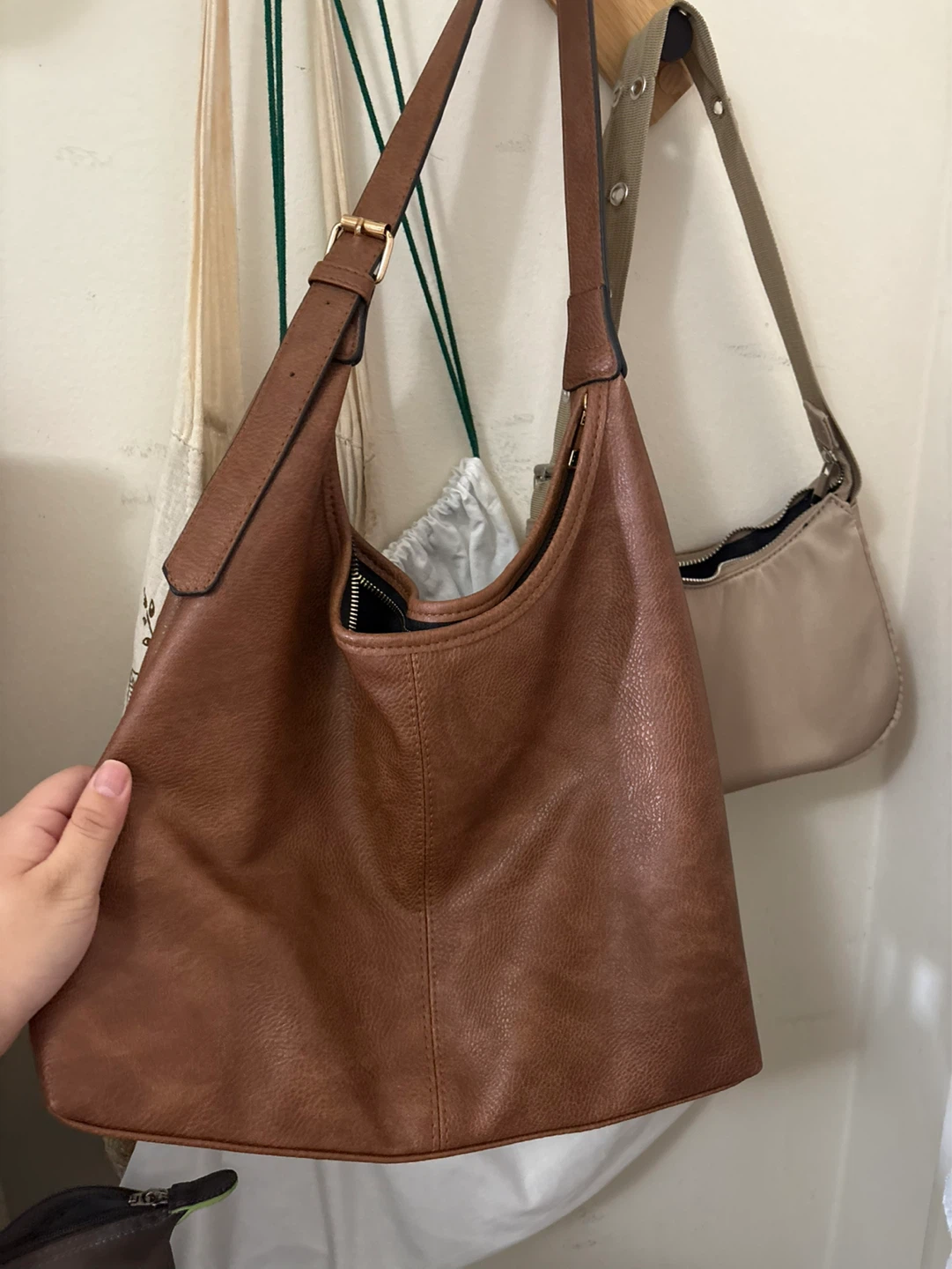 Brown Faux Leather Hobo Bag
