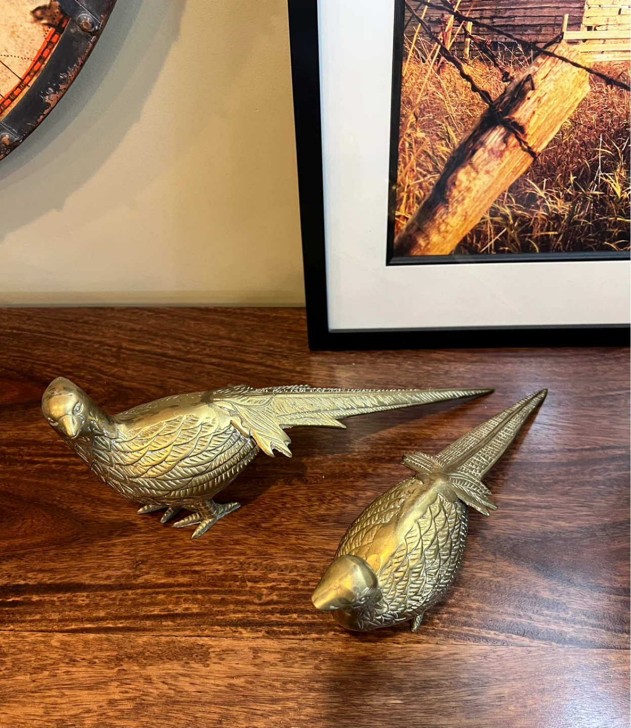 Mid Century Large Solid Brass Pheasants - photo 2