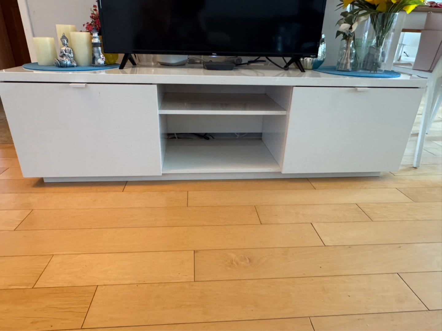 White TV Stand with Storage