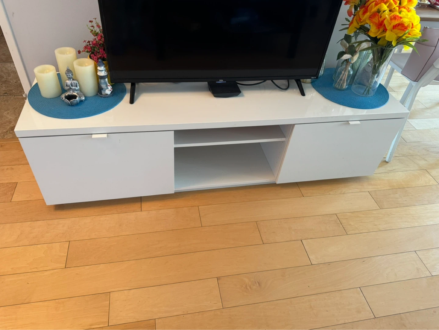 White TV Stand with Storage - photo 2