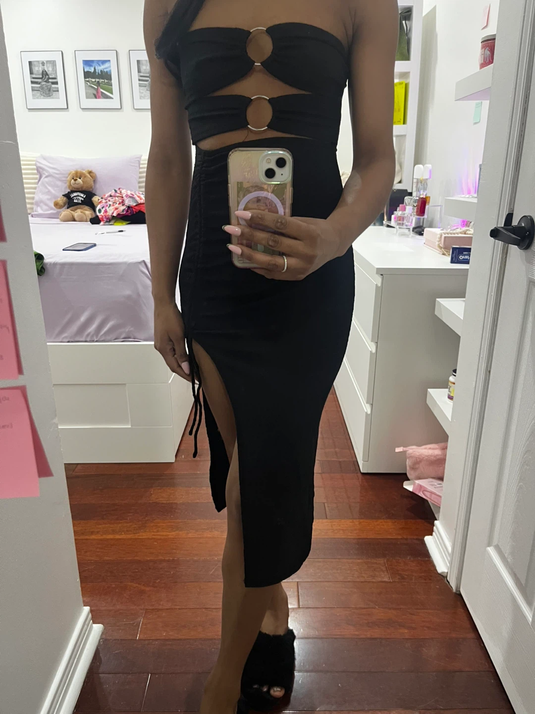 Black Cutout Halter Dress with Ring Detail