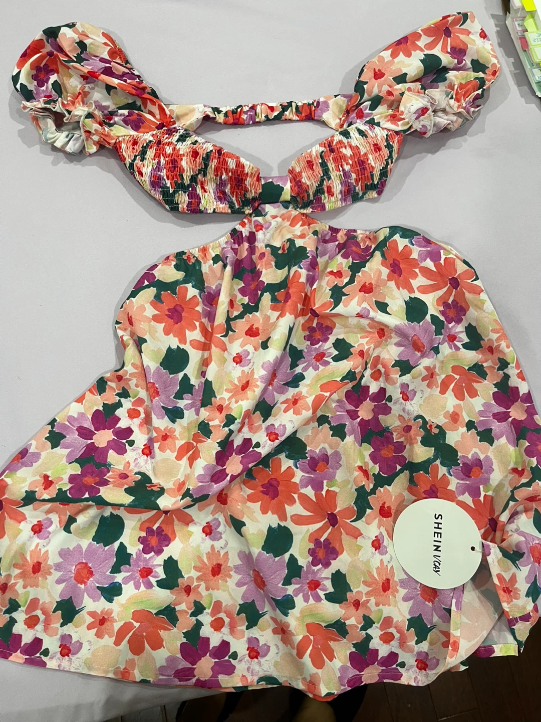 SHEIN DAZY Floral Smocked Crop Top & Skirt Set
