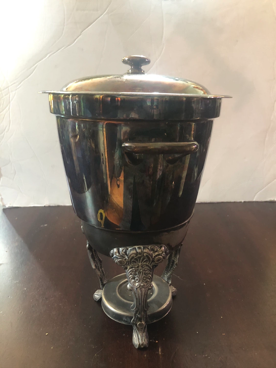 Vintage Silver Plated Upright Chafing Pot with Stand.