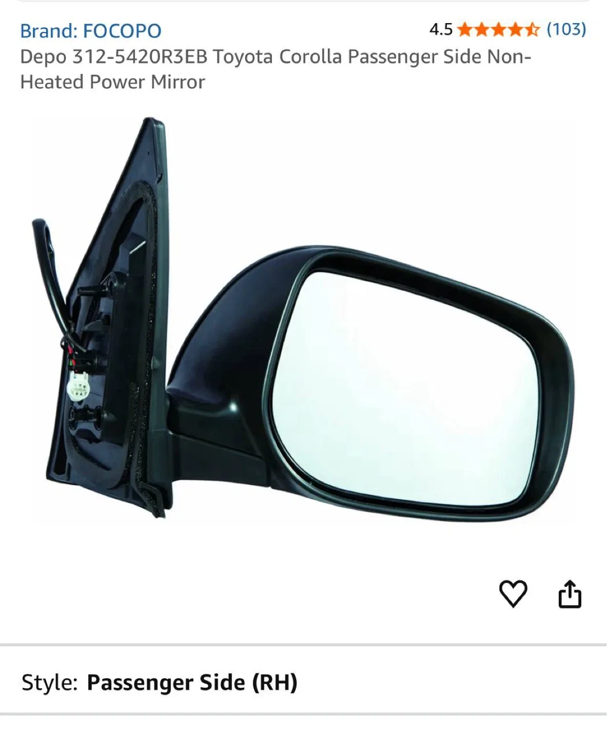 2009–2012 TOYOTA COROLLA RH PASSENGER SIDE