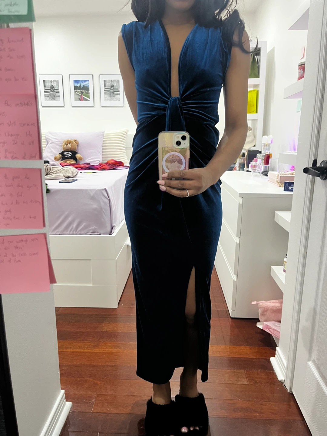 MICIA Deep Blue Velvet Maxi Dress with Slit - photo 2