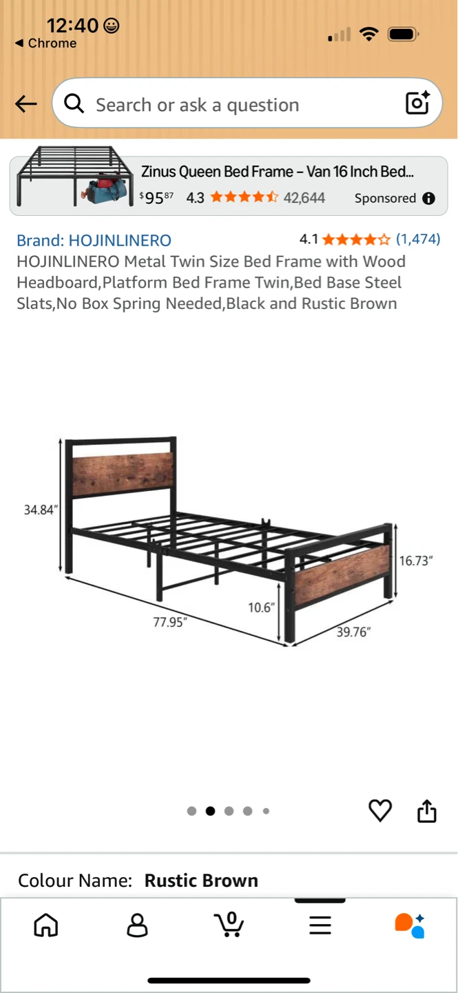 HOJINLINERO Metal Bed Frame - Twin Size, Rustic Brown - photo 2