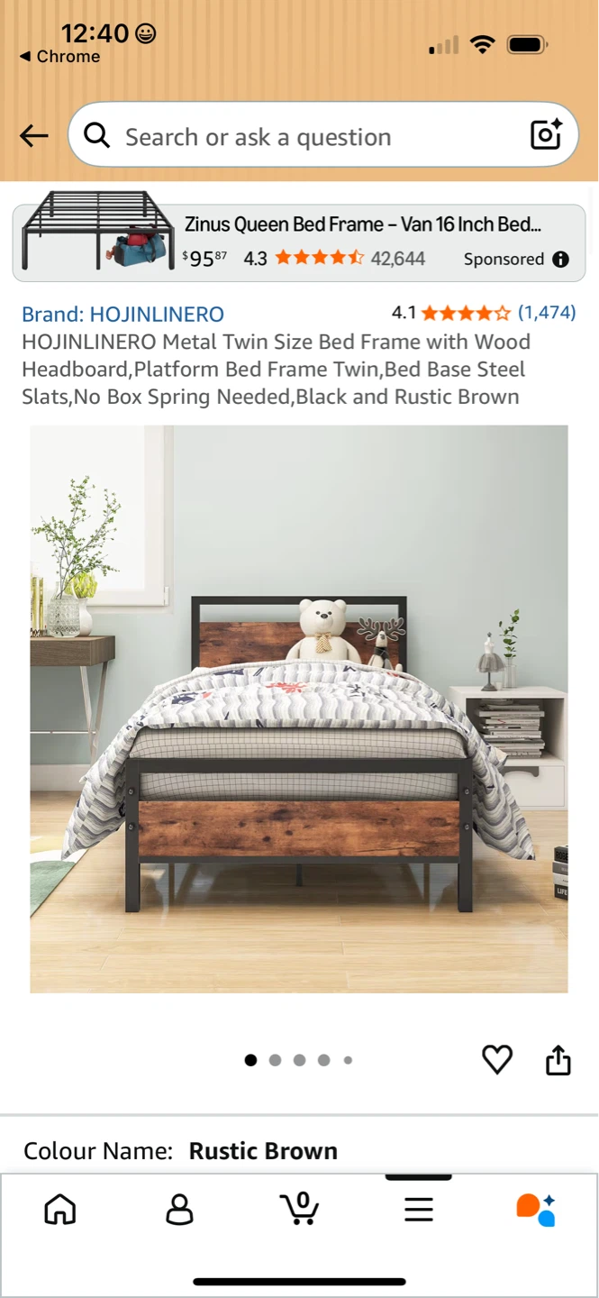 HOJINLINERO Metal Bed Frame - Twin Size, Rustic Brown