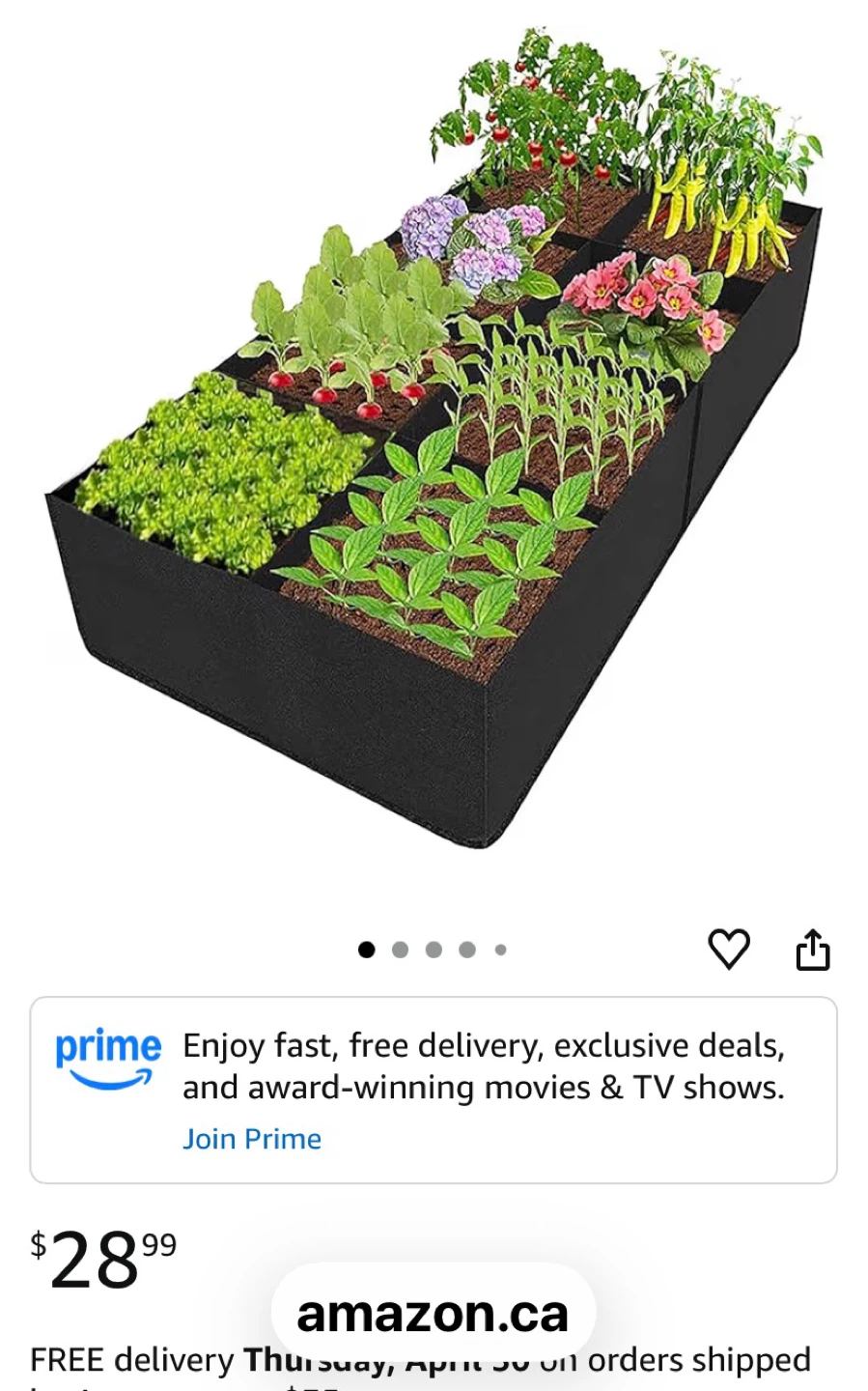 Fabric Raised Garden Bed 128 Gallon 8 Grids 3x6FT