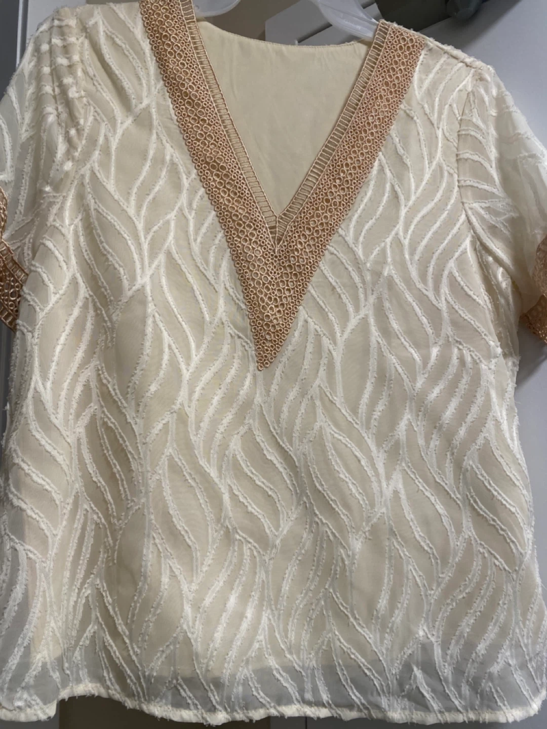 Cream Embroidered V-Neck Blouse - photo 2