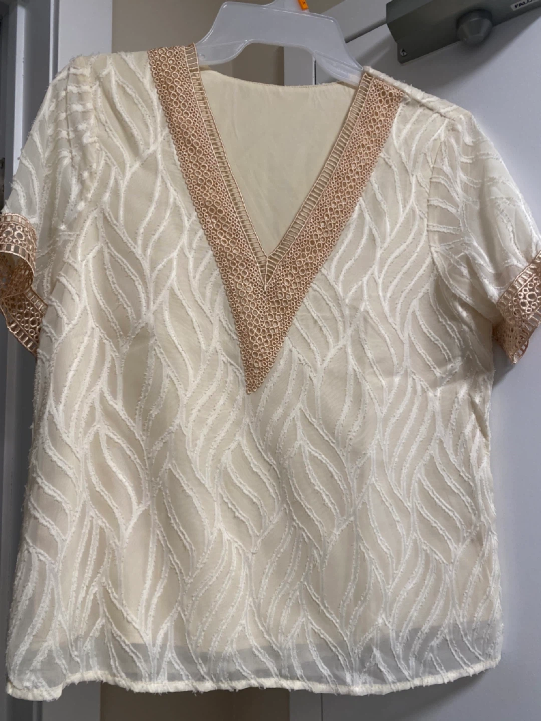 Cream Embroidered V-Neck Blouse