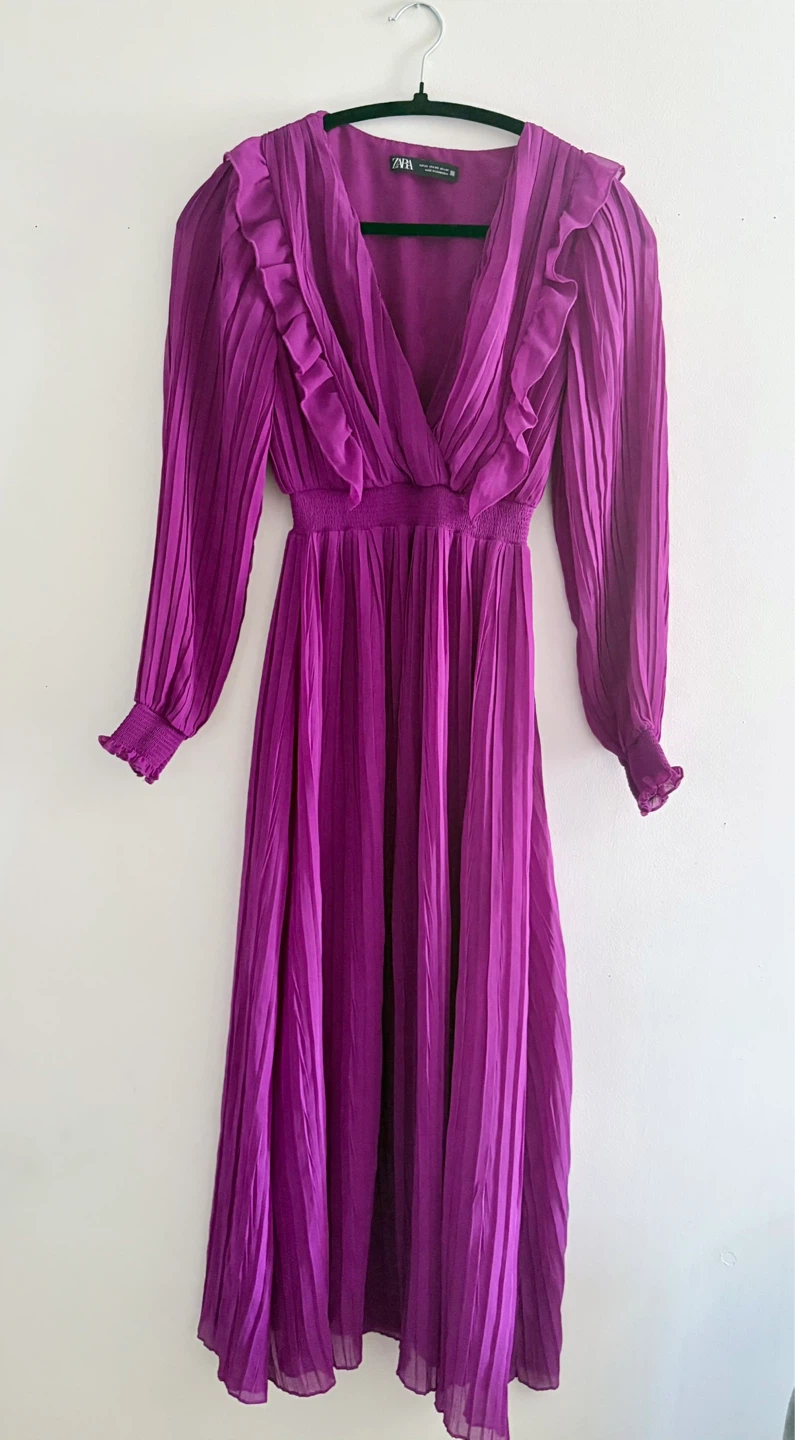 ZARA Purple Pleated Ruffle Midi Dress🌱 - photo 2