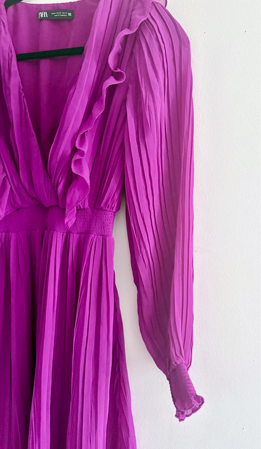 ZARA Purple Pleated Ruffle Midi Dress🌱 - photo 4