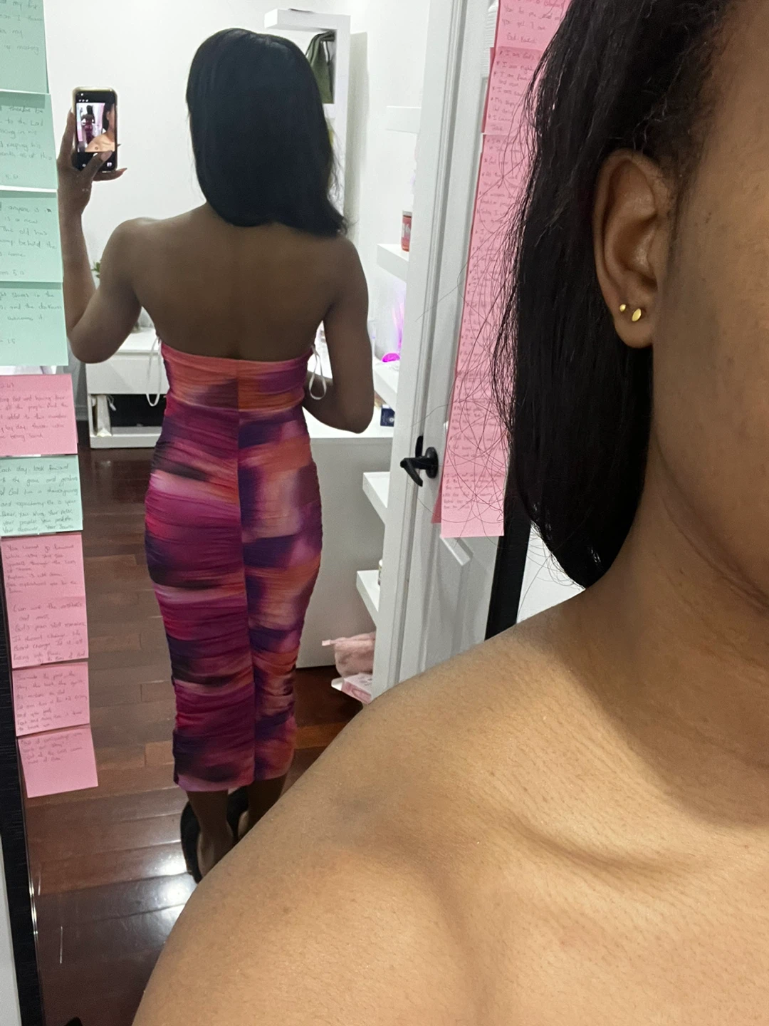 Ruched Strapless Bodycon Dress - Pink/Purple Tie-Dye - photo 2