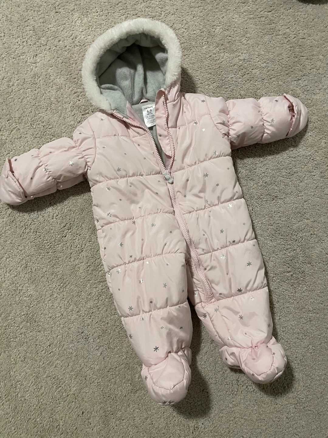 Carter's Baby Snowsuit 6-9 Months Pink Star Print