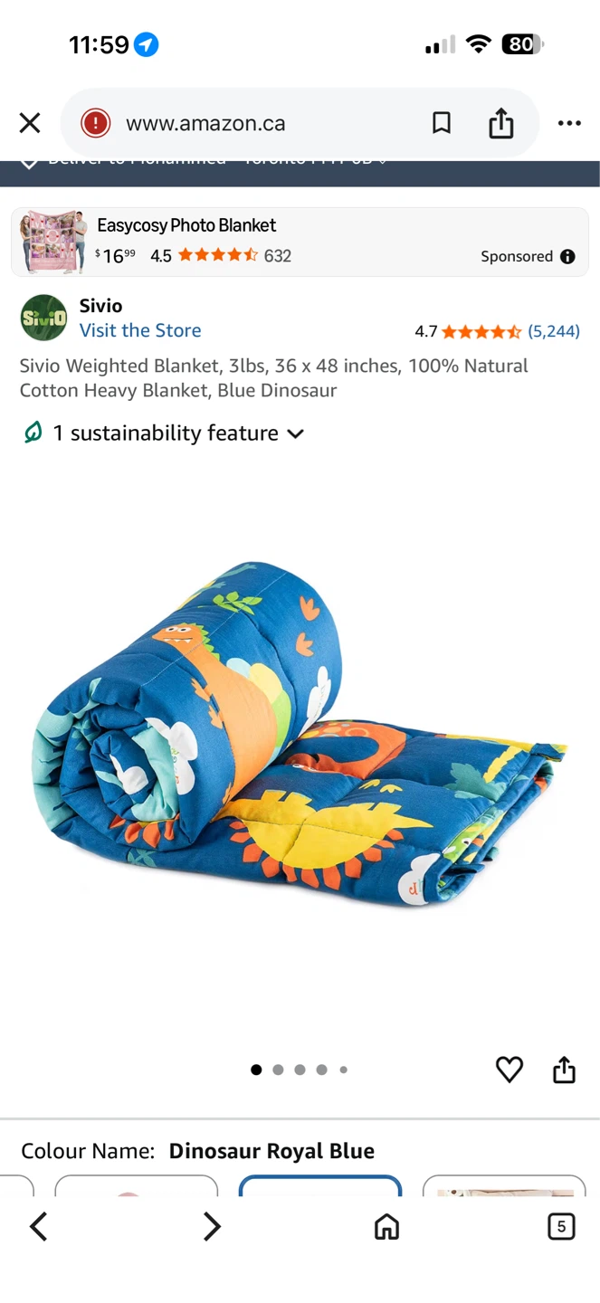 Sivio Weighted Blanket - 36" x 48", 3lbs, Blue Dinosaur