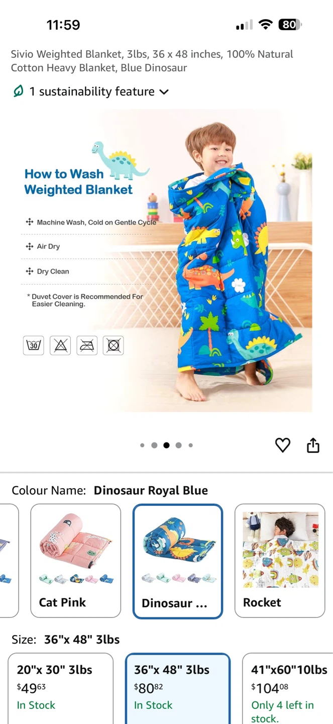 Sivio Weighted Blanket - 36" x 48", 3lbs, Blue Dinosaur - photo 2